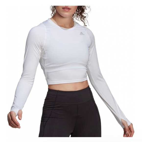 adidas Tops - Adidas: Women's White Crop Long-Sleeve Top Running Long-Sleeve Shirt Size M